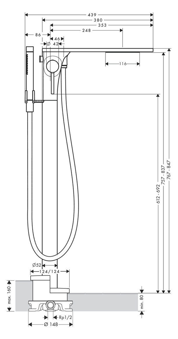 hansgrohe Fertigmontageset Axor Massaud Wannen-Einhebelmischer, bodenstehend, brushed black chrome hansgrohe Fertigmontageset Axor Massaud Wannen-Einhebelmischer, bodenstehend, brushed black chrome
