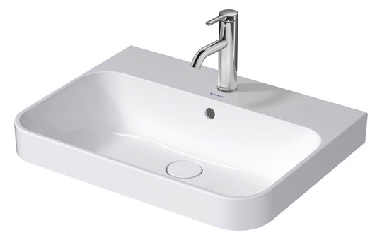 Duravit Aufsatz-Waschtisch Happy D.2 Plus 60x46cm, geschliffen, mit Hahnloch, Überlauf, Hahnlochbank, weiß WonderGliss