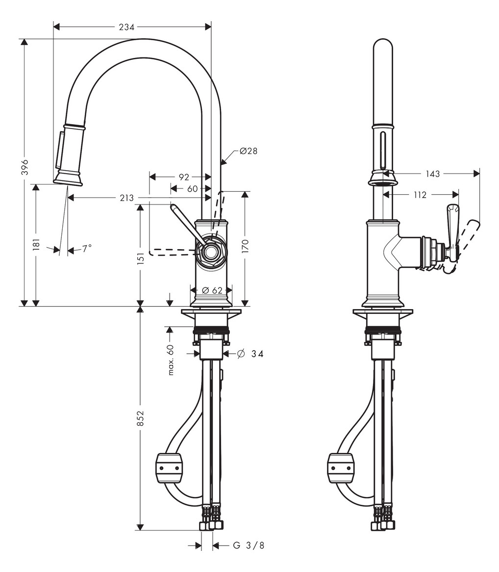 hansgrohe Spültisch-Einhebelmischer 180 Axor Montreux mit Ausziehbrause, brushed bronze