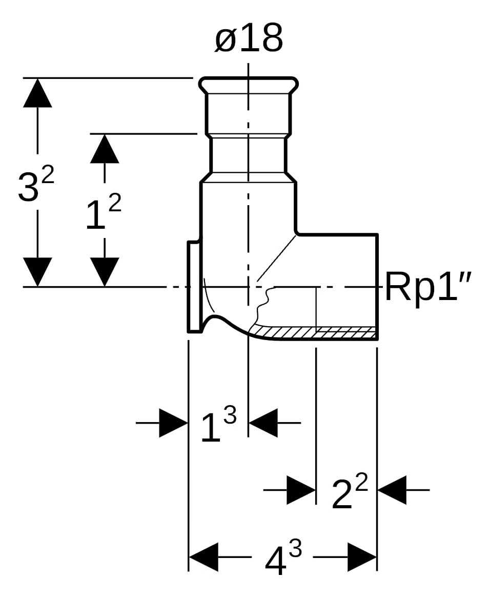 Geberit Gas-Anschlusswinkel Mapress 90Grad, Kupfer, Ø 18 mm x Rp 1/2, Länge 43 mm
