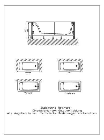 Hoesch Spezial-Untergestell Rechteck, 170 x 75 cm, für Badewanne