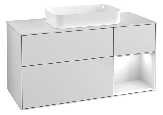 V&B Waschtisch-Unterschrank Finion 120x60,3x50,1cm, Regal rechts Glossy white lacquer, White matt lacquer