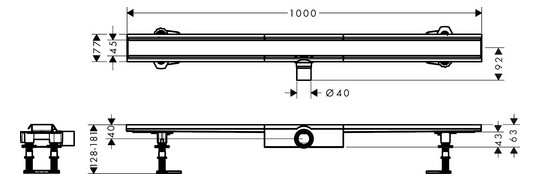 hansgrohe Duschrinne RainDrain Compact 1000 mm, Komplettset, für flache Installation, Edelstahl gebürstet