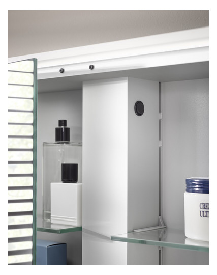 EMCO Aufputz-Lichtspiegelschrank flat 2 Classic 1400x729mm, LED-Aufsatzleuchte, 3-türig, Aluminium