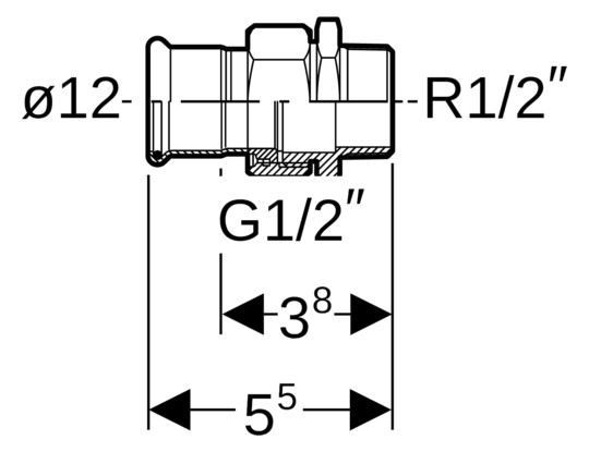 Geberit Übergangsverchraubung Mapress Ø 12 mm x R 1/2, Kupfer, flachdichtend, mit Außengewinde, Rotguss