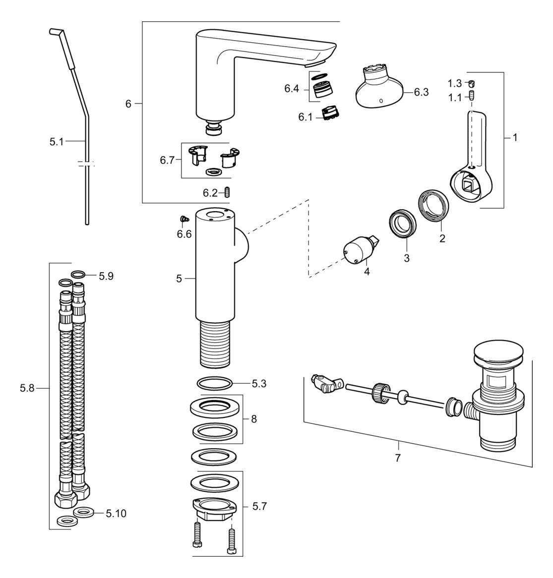 HANSA Waschtisch-Einhebelmischer HANSALIGNA Hebel seitlich, mit Ablaufgarnitur, Ausladung 116mm, chrom