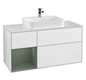 V&B Waschtisch-Unterschrank Finion 120cm, Abdeckplatte white matt, Regal links Olive Matt Lacquer, Glossy white lacquer