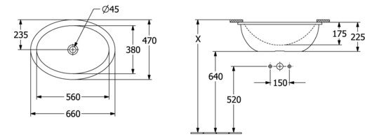 V&B Unterbauwaschbecken Loop & Friends oval, ohne Hahnlochbank, mit Überlauf, 57 x 38 cm, weiß C-plus