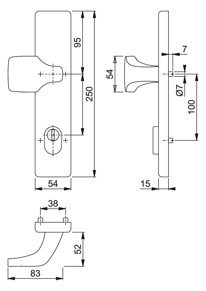 Bild HOPPE Sicherheits-Halbgarnitur 61G/2222ZA, Langschild eckig, 15mm, ES 1, mit Zylinderabdeckung, Profilzylinder gelocht, Entfernung 72mm, Vierkant 8mm, Türstärke 37-42mm, schwarz matt eloxiert-1