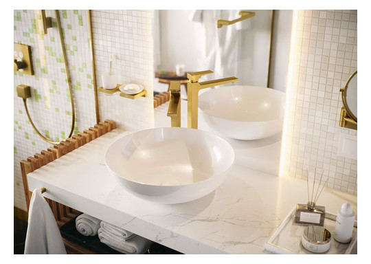 hansgrohe Zahnbecher AddStoris mit Glas, Wandmontage, Metall, polished gold optic