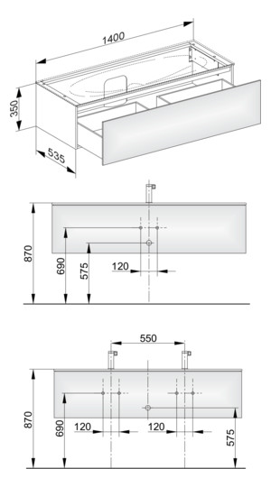 KEUCO Waschtischunterschrank Edition 11 140x35x53,5cm, 1 Frontauszug, Beleuchtung, Cashmere, Glas Cashmere
