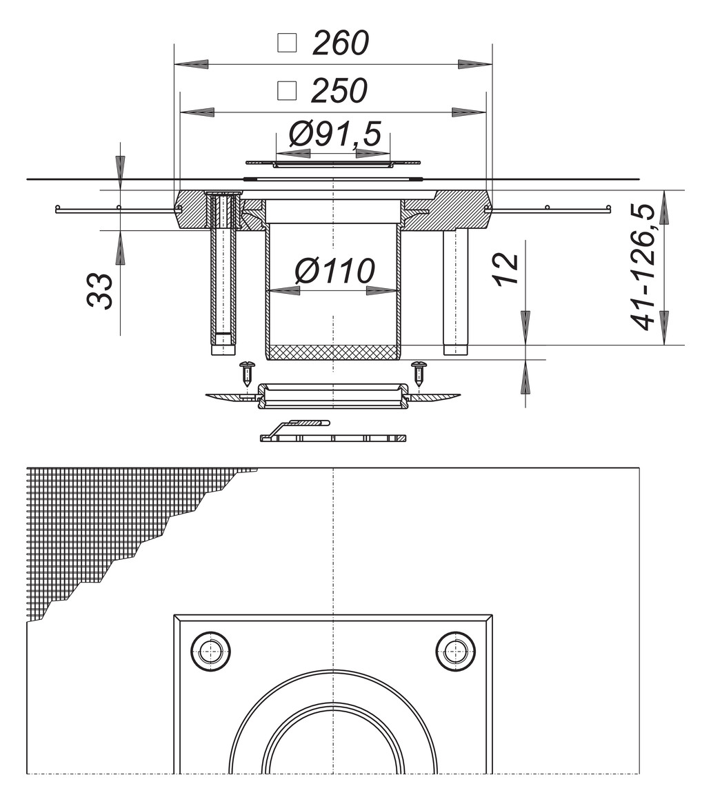 Dallmer Aufstockelement Serie 10 CeraDrain S 10, Aussparungsmaß 550 x 550 mm