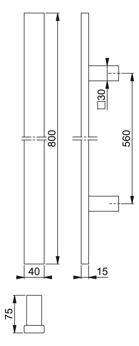 Bild HOPPE Stoßgriff E5726, BA 560mm, L 800mm, Durchmesser 40mm, verdeckt verschraubt, schwarz matt-1