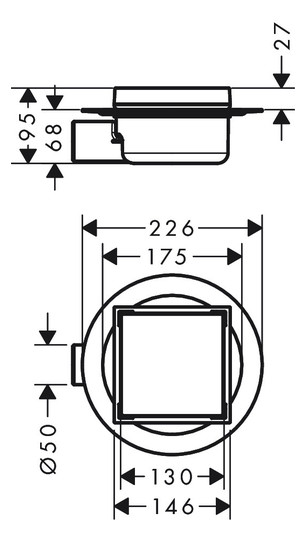 hansgrohe RainDrain Spot Boden-Punktablauf Komplettset, 150x150mm, rückseitig befliesbar, Edelstahl