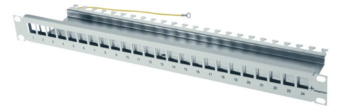 Modulträger 24Ports 1HE Schirm RAL7035 19Zoll-Einbau 44x483x116mm