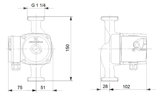 Grundfos Umwälzpumpe Serie 100 UPS 25-60 N, 230 V, G 1 1/2, 180 mm, Edelstahl