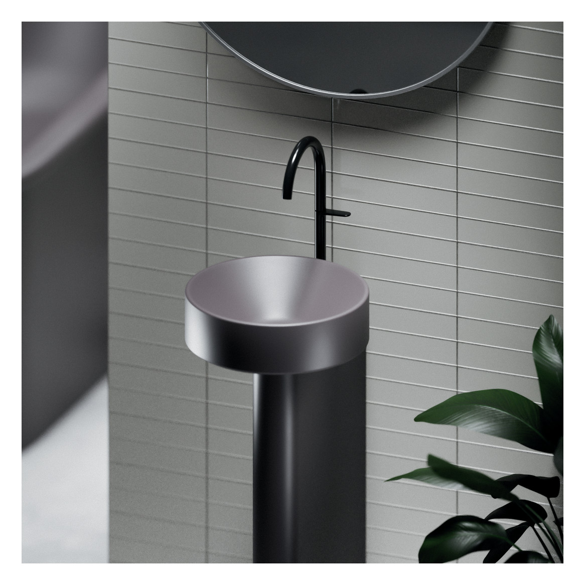 Waschtisch Pedestal BetteSuno d= 34x86,3cm, mit Hahnloch, silver