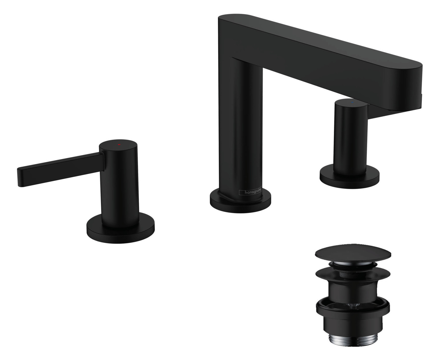 hansgrohe 3-Loch-Waschtisch-Armatur 110 Finoris mit Push-Open-Ablaufgarnitur, mattschwarz