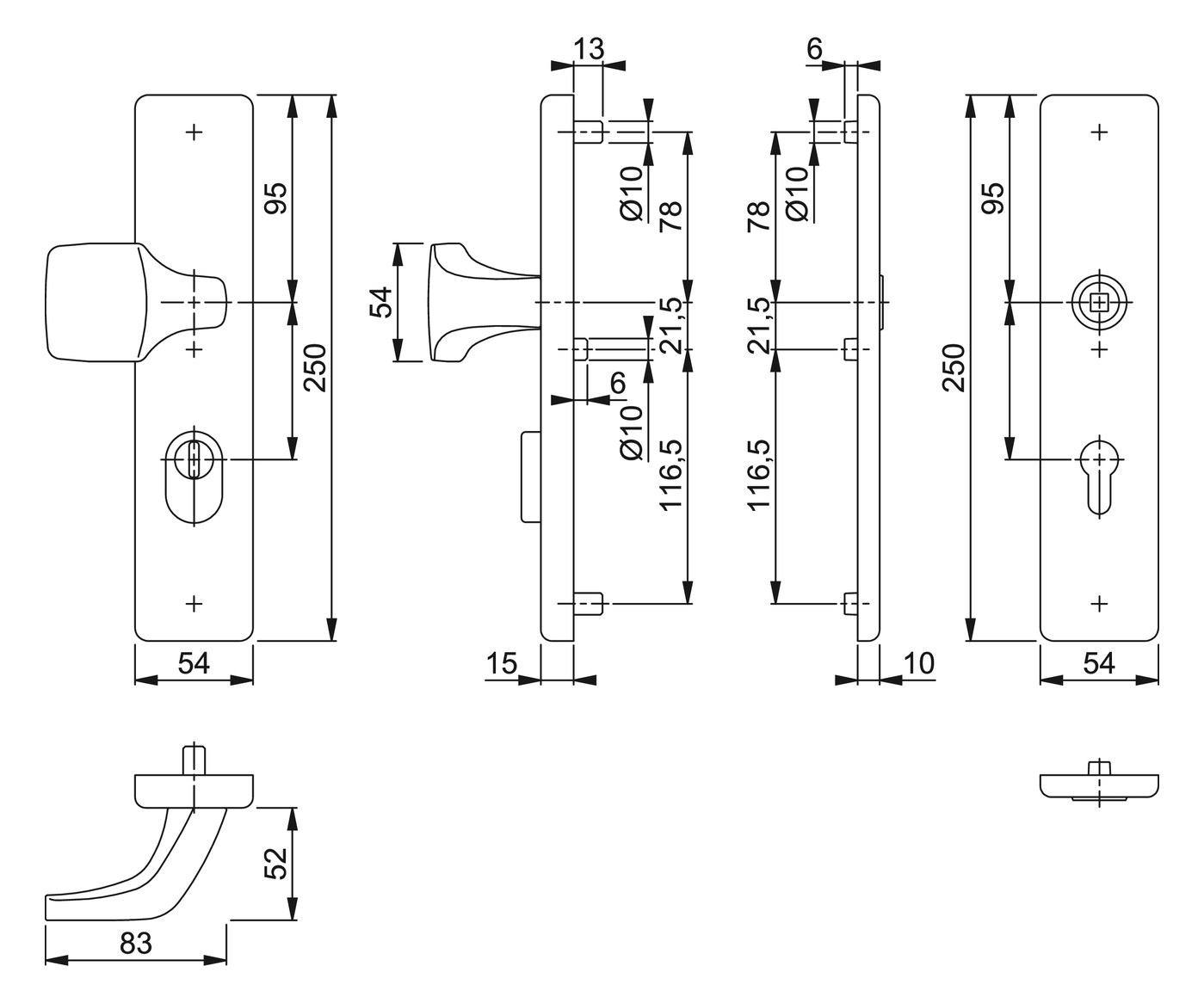 Bild Sicherheits-Wechselgarnitur 61G/2222ZA/2210 LS eck,15mm,ES1,ZA/PZ 72/8,F9 - HOPPE-1