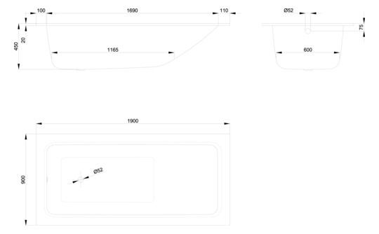 Badewanne BetteOne Relax 3324 Glasur, snow, 190x90x45cm