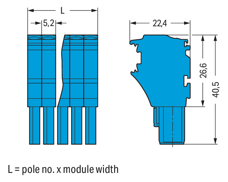 Verbindungsklemme 11p bl Serie 2022 24A 0,25-4qmm Thermopl 57,2mm Federzugans