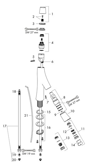hansgrohe Waschtisch-Zweigriff-Armatur 80 Axor Starck Organic Ausladung 116mm, mit Zugstangen-Ablaufgarnitur, chrom