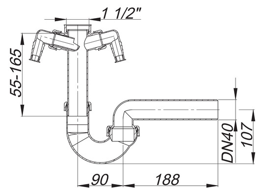 Dallmer Röhren-Siphon 100/2 1 1/2" x DN 40, 2 Waschgeräte-Anschlüsse