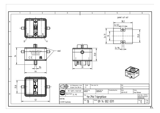 HART Trägergehäuse Han 2Mod  09140020311 