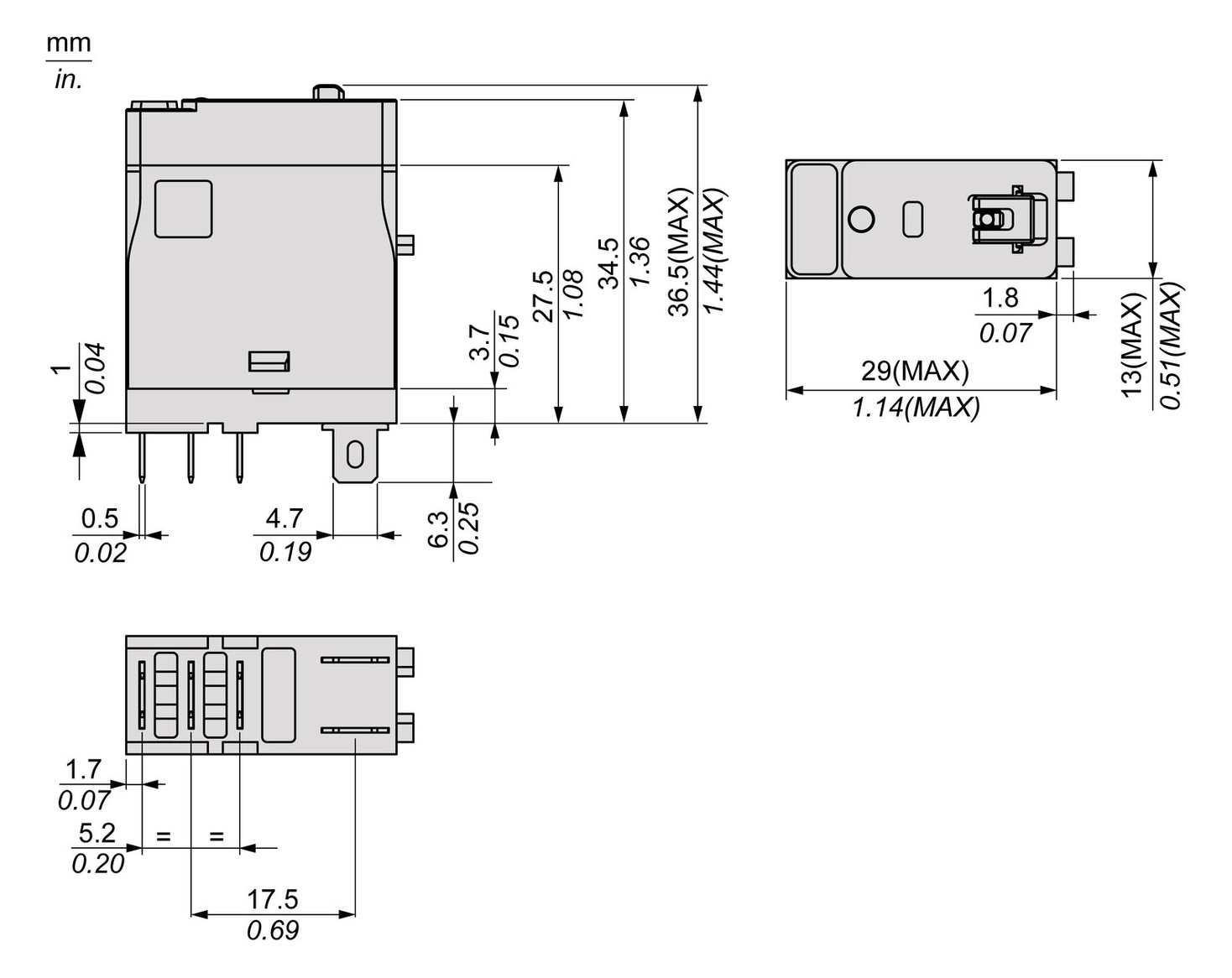 Schaltrelais 1W IP20 13x28,8x34,5mm Schraub