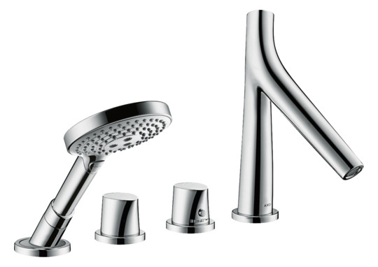 hansgrohe Fertigmontageset Axor Starck Organic 4-Loch-Fliesenrandarmatur, mit Thermostat, chrom