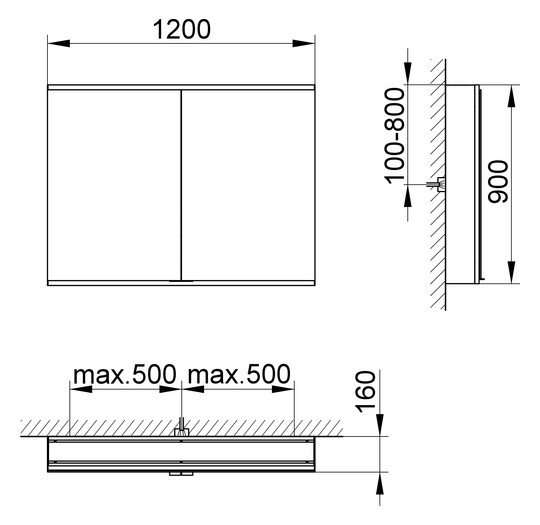 KEUCO Spiegelschrank Royal Modular 2.0 DALI 1200 x 900 x 160 mm, ohne Steckdose, Wandvorbau, 2 Türen, beleuchtet