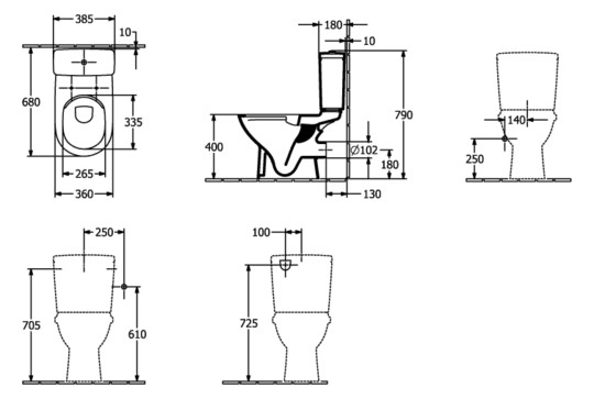 V&B Stand-Tiefspül-WC O.NOVO 36x67cm, Abgang waagerecht, für Kombination, weiß