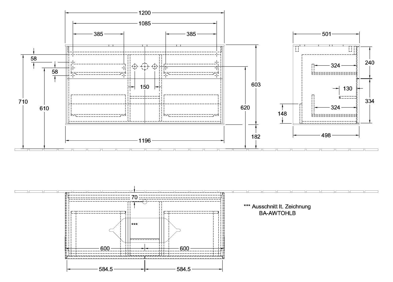 V&B Waschtisch-Unterschrank Finion 120x60,3cm, Abdeckplatte white matt, Anthracite matt