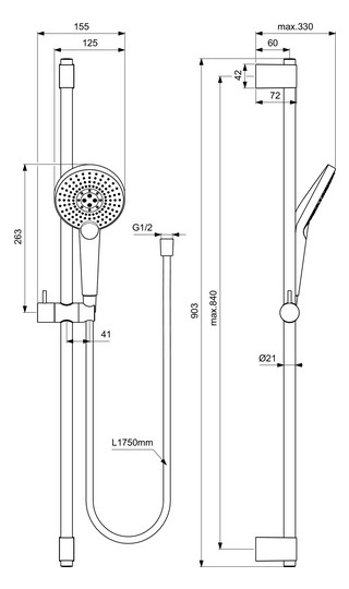 Ideal-Standard Brausekombination Idealrain Evo Jet 90 cm, 3-Funktionshandbrause, d=12,5cm, chrom