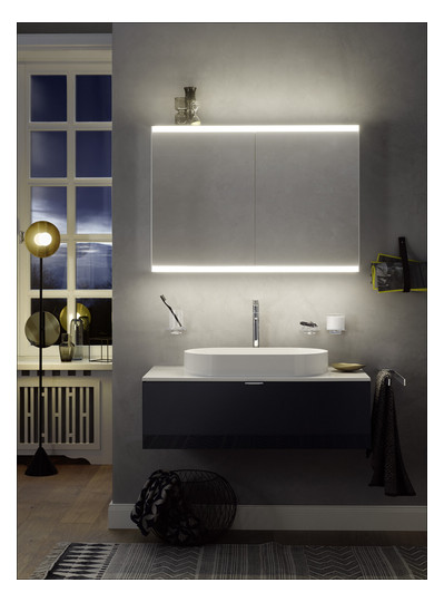 EMCO Aufputz-Lichtspiegelschrank prime 2 800x700mm, 2-türig, schwarz/spiegel