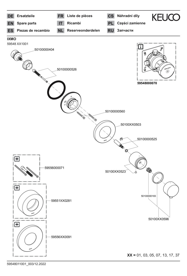 KEUCO Fertigmontageset IXMO Comfort UP-3-Wege-Umstellventil, rund, schwarz matt