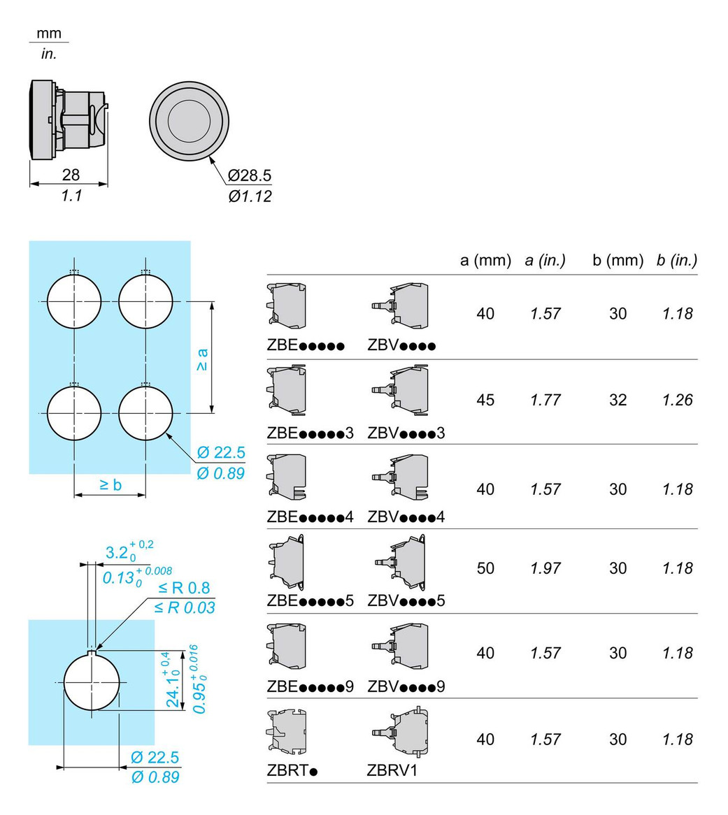 Drucktaster Front 1f ws Ø22mm rnd IP66 Tastend