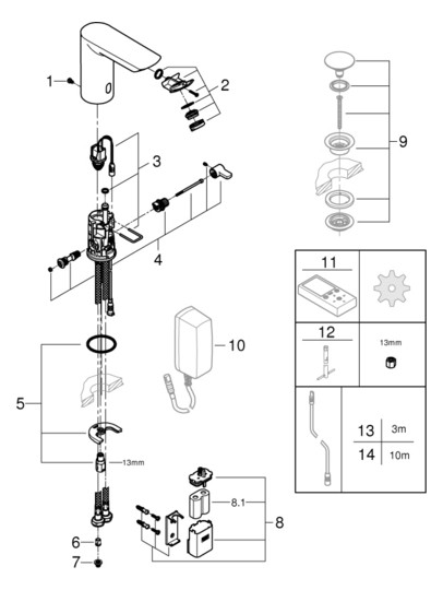 GROHE Infrarot-Waschtisch-Armatur Bau Cosmopolitan E 1/2", mit Mischung, Temperaturbegrenzer, Batteriebetrieb, chrom