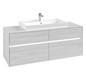 V&B Waschtischunterschrank Collaro 140x54,8x50cm, Waschtisch mittig, LED-Beleuchtung 10,4 W, white wood