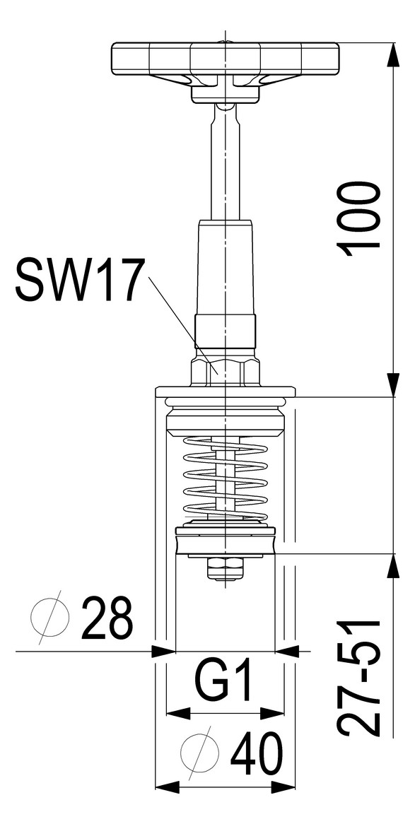 Schlösser KFR-Ventil-Oberteil 1819 DN 25, G 1, Messing, steigende Spindel