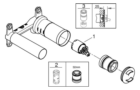 GROHE UP-Grundkörper 1/2", Universal, mit Temperaturbegrenzer, für 2-Loch-Waschtischarmatur