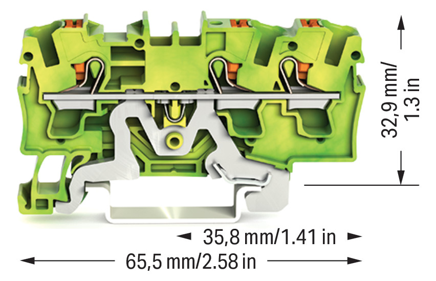 Schutzleiter-Reihenklemme 0,5-6qmm gn/ge 1Etage Hutschiene TH35