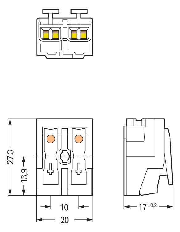 Klemmleiste 2p ws Serie 294 24A Thermopl 0,5-2,5qmm 20mm Federzugans Steckklemm