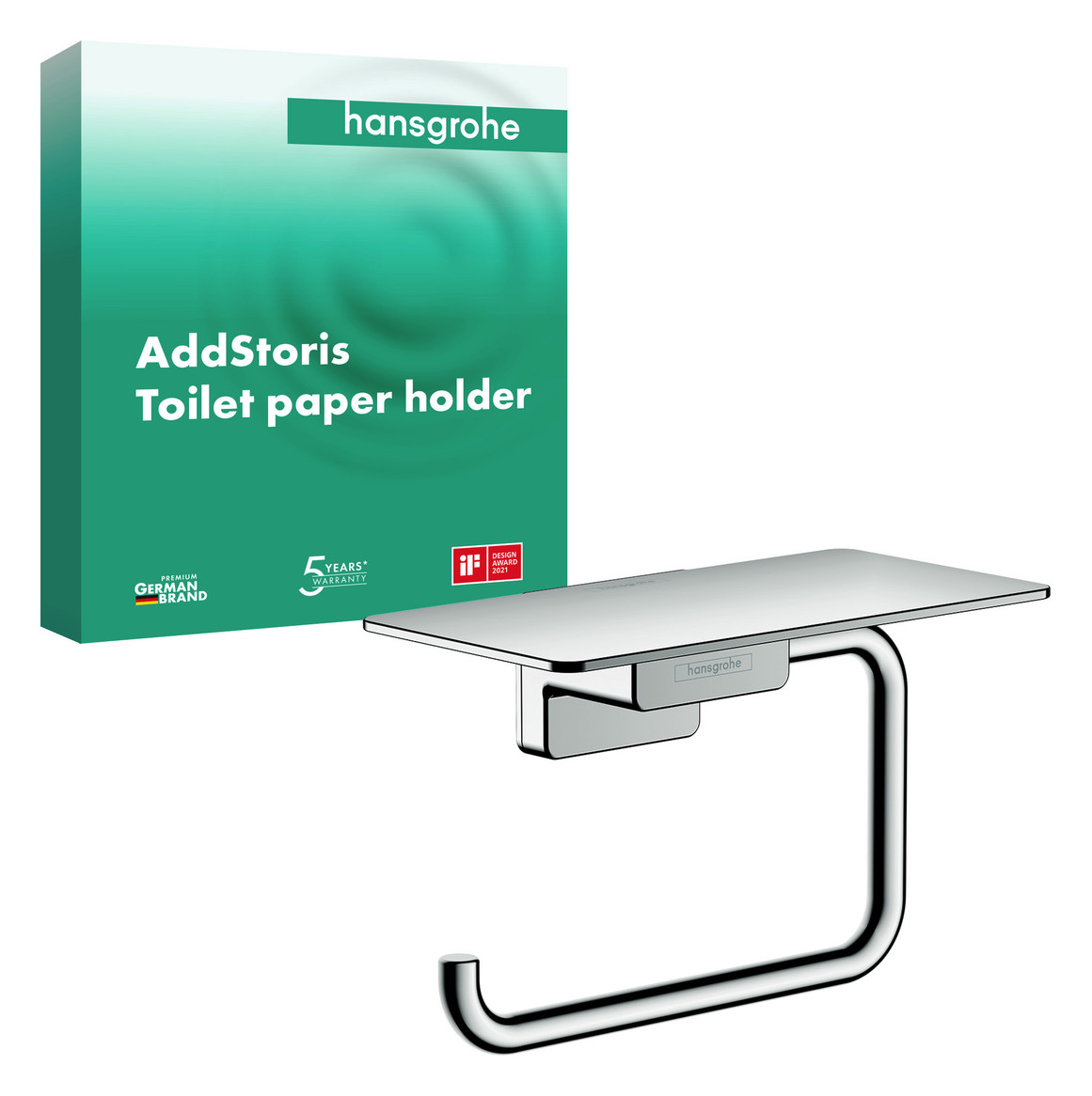 hansgrohe Papierrollenhalter AddStoris mit Ablage, chrom, Wandmontage, Metall