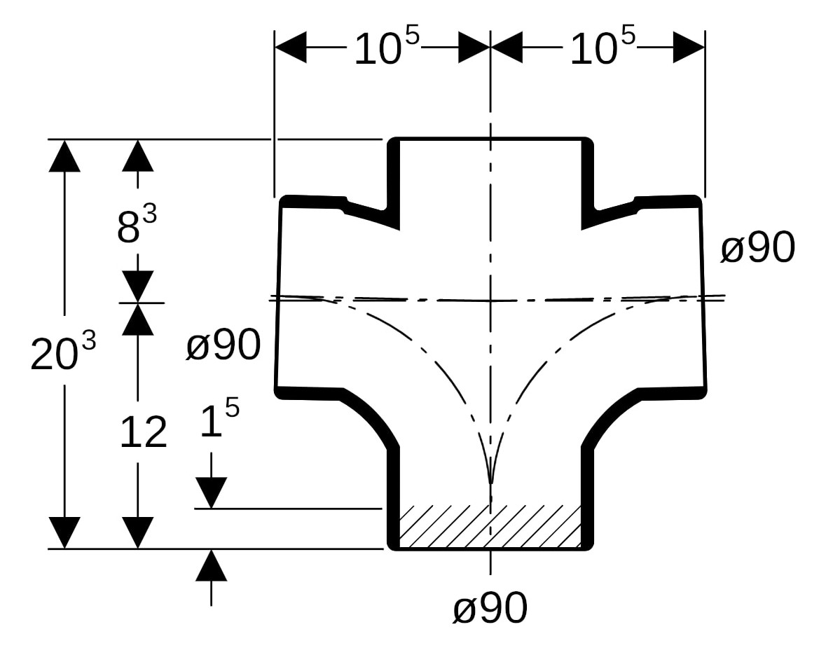 Geberit Bogenabzweig Silent db20 DN 90, 2-fach, 88,5Grad, mit Innenradius