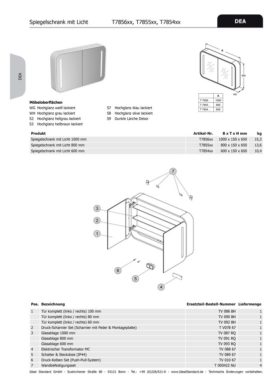 IS Spiegeltür DEA, für Spiegel b:800mm, Anschlag links-rechts