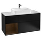 V&B Waschtisch-Unterschrank Wandbeleuchtung Finion 120cm, Abdeckplatte white matt, Regal links Walnut veneer, Black matt lacquer