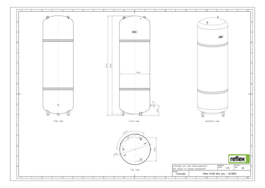 Reflex Membran-Druckausdehnungsgefäß N N 1000, 6 bar/70 °C, R 1, grau