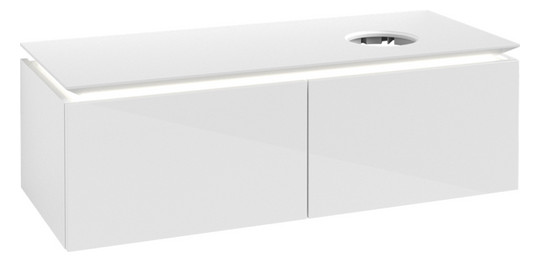 V&B Waschtischunterschrank Legato 120x38x50cm, Waschtisch rechts, mit LED-Beleuchtung, Glossy White