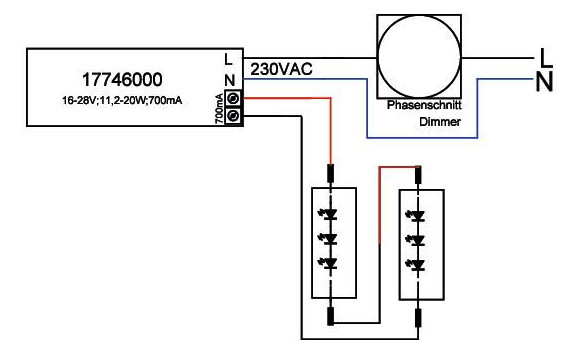 LED-Steuerung 11,2-20W 700mA 28,5V IP20 dim Dimmung Phasenabschnitt Kstgeh dyn